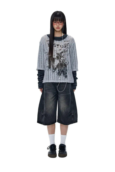 Tom Whiskered Cat Wide Leg Denim Shorts-korean-fashion-Shorts-Tom's Closet-OH Garments