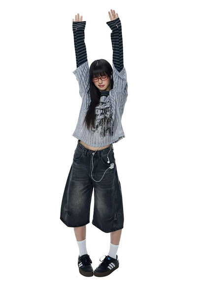 Tom Whiskered Cat Wide Leg Denim Shorts-korean-fashion-Shorts-Tom's Closet-OH Garments