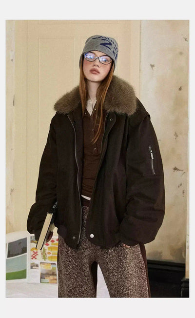 Tom Zip-Front Fur Collar Down Jacket-korean-fashion-Jacket-Tom's Closet-OH Garments