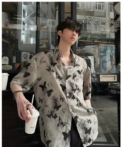 Woo Butterfly Ink Print Shirt-korean-fashion-Shirt-Woo's Closet-OH Garments