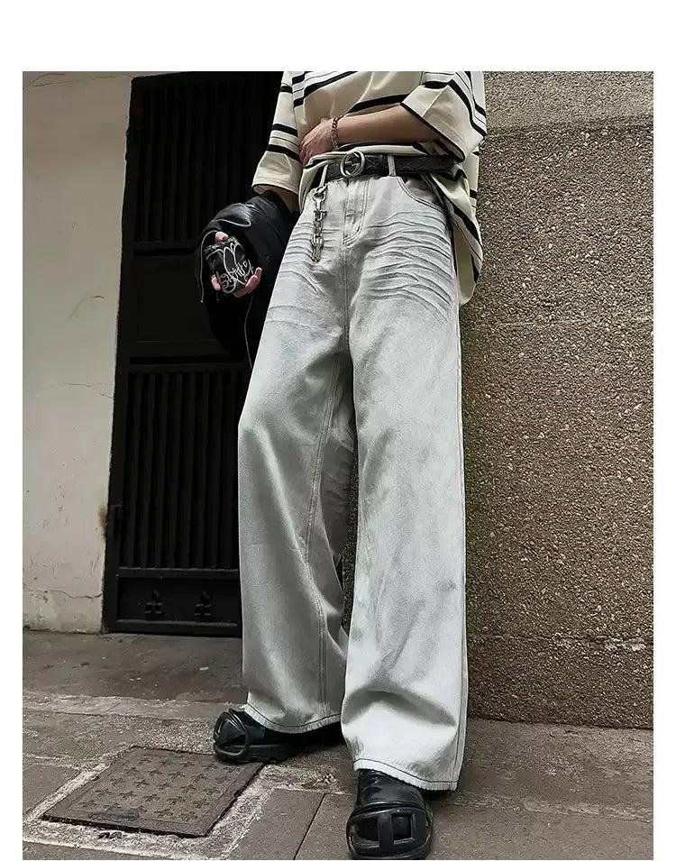 Woo Distressed Crease Wash Jeans-korean-fashion-Jeans-Woo's Closet-OH Garments