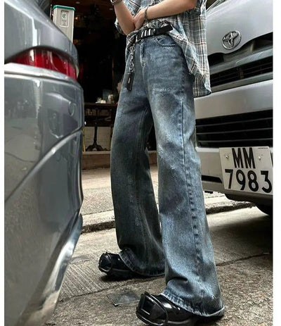 Woo Faded Scratch Flare Jeans-korean-fashion-Jeans-Woo's Closet-OH Garments