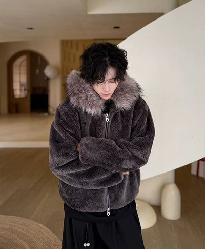 Woo Faux Fur Collar Fleece Jacket-korean-fashion-Jacket-Woo's Closet-OH Garments