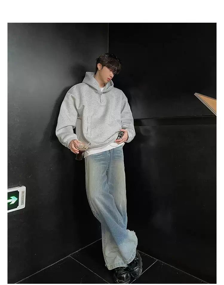 Woo Half-Buttons Relaxed Fit Hoodie-korean-fashion-Hoodie-Woo's Closet-OH Garments