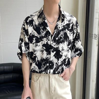 Woo Ink Explosion Buttoned Shirt-korean-fashion-Shirt-Woo's Closet-OH Garments