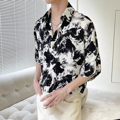 Woo Ink Explosion Buttoned Shirt-korean-fashion-Shirt-Woo's Closet-OH Garments