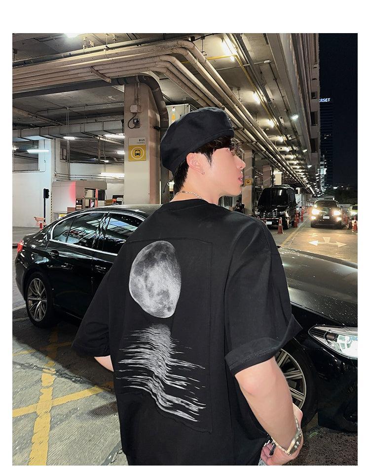 Woo Lettered & Moon Graphic T-Shirt-korean-fashion-T-Shirt-Woo's Closet-OH Garments