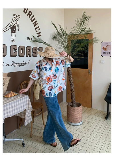 Woo Marine Life Graphic Print Shirt-korean-fashion-Shirt-Woo's Closet-OH Garments
