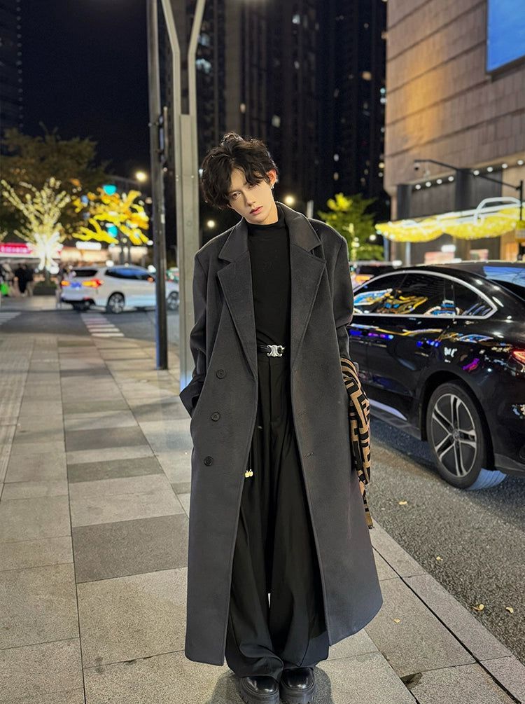 Woo Minimal Notch Lapel Long Coat-korean-fashion-Long Coat-Woo's Closet-OH Garments