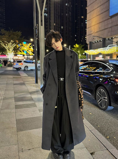 Woo Minimal Notch Lapel Long Coat-korean-fashion-Long Coat-Woo's Closet-OH Garments