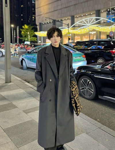 Woo Minimal Notch Lapel Long Coat-korean-fashion-Long Coat-Woo's Closet-OH Garments