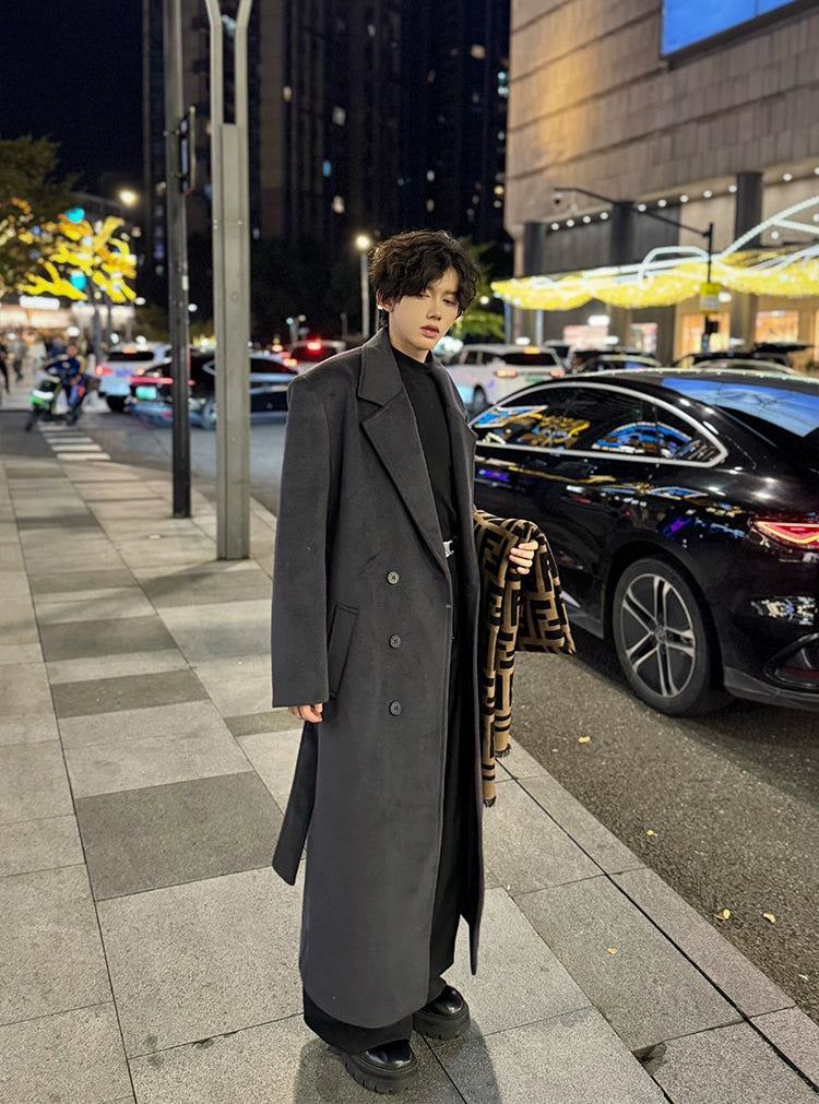 Woo Minimal Notch Lapel Long Coat-korean-fashion-Long Coat-Woo's Closet-OH Garments