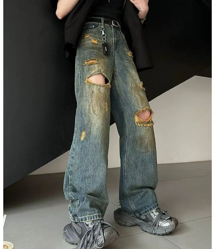 Woo Mud Tie-Dye Ripped Jeans-korean-fashion-Jeans-Woo's Closet-OH Garments