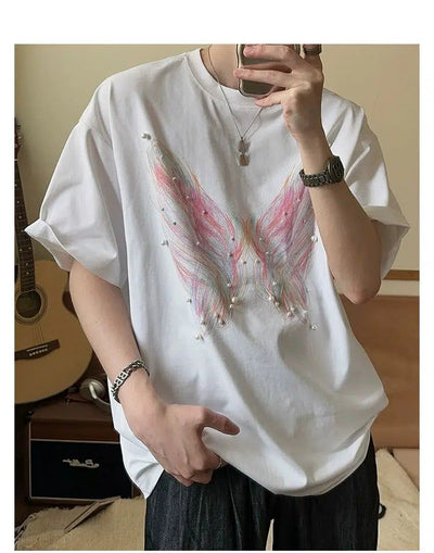 Woo Pearl Butterfly Graphic T-Shirt-korean-fashion-T-Shirt-Woo's Closet-OH Garments