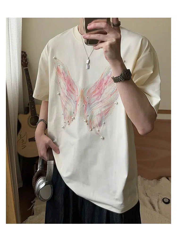 Woo Pearl Butterfly Graphic T-Shirt-korean-fashion-T-Shirt-Woo's Closet-OH Garments