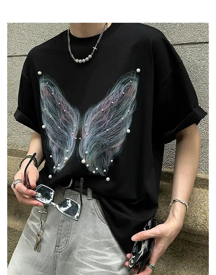 Woo Pearl Butterfly Graphic T-Shirt-korean-fashion-T-Shirt-Woo's Closet-OH Garments