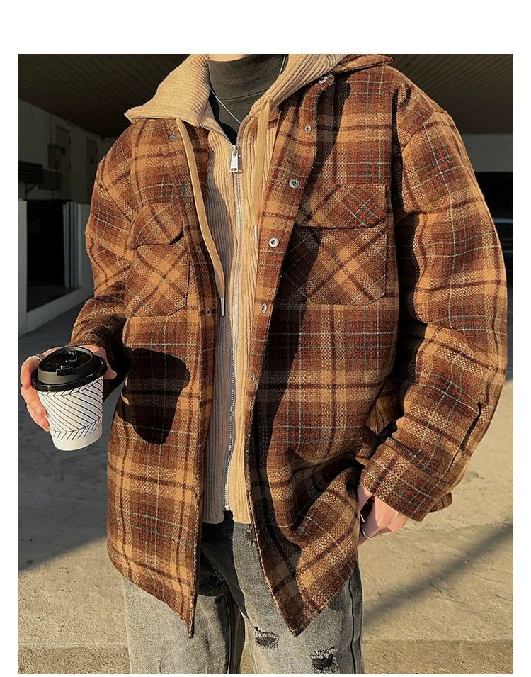 Woo Plaid Layer Hooded Jacket-korean-fashion-Jacket-Woo's Closet-OH Garments