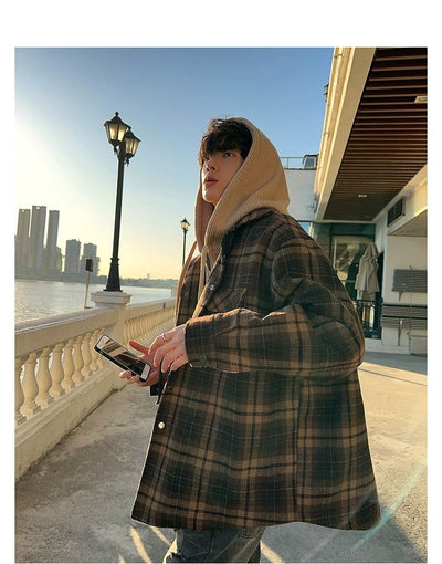 Woo Plaid Layer Hooded Jacket-korean-fashion-Jacket-Woo's Closet-OH Garments