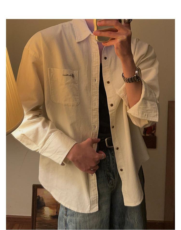 Woo Pocket Embroidery Detail Shirt-korean-fashion-Shirt-Woo's Closet-OH Garments