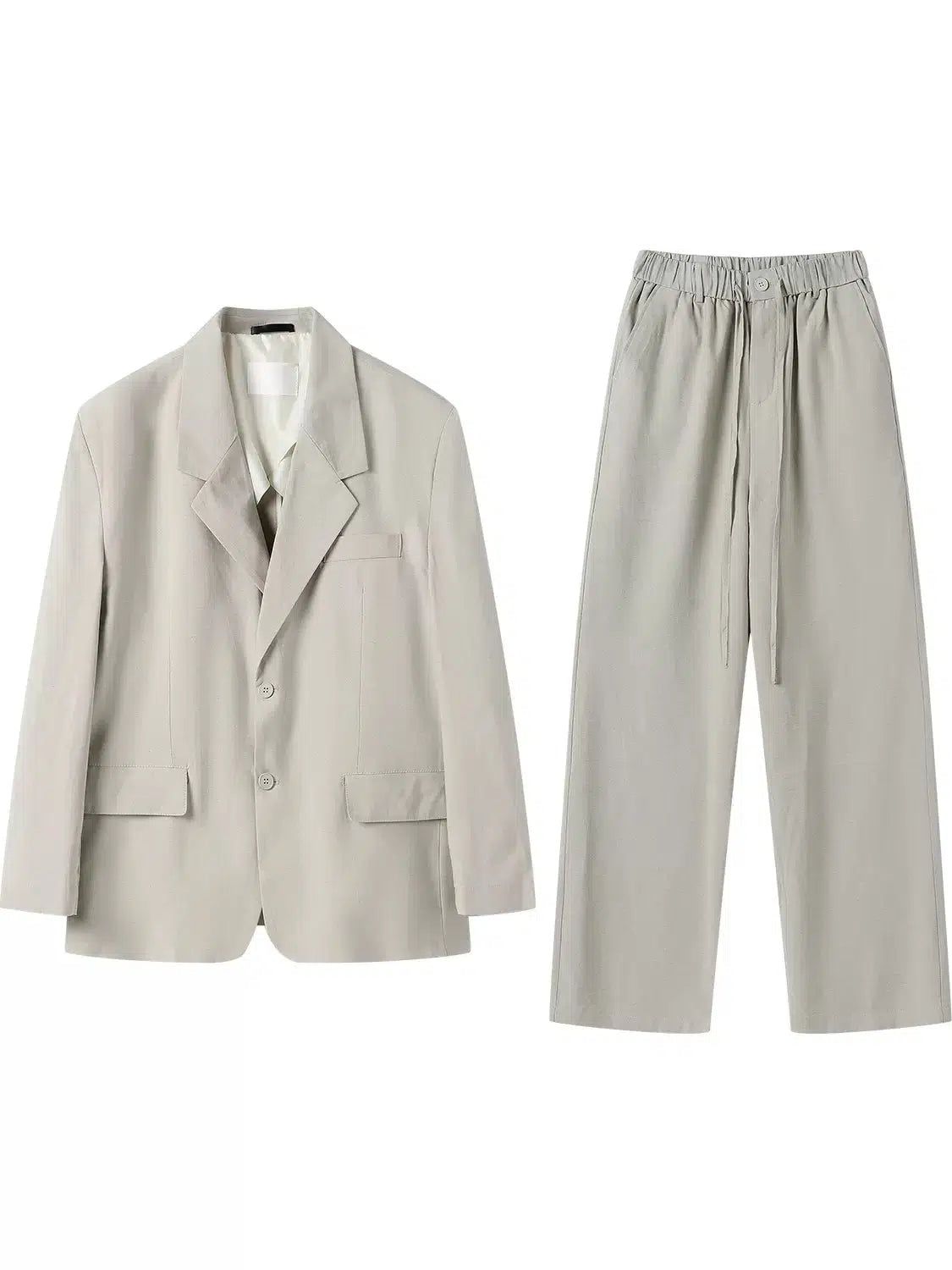 Woo Solid Flap Pocket Blazer & Drawstring Pants Set-korean-fashion-Clothing Set-Woo's Closet-OH Garments