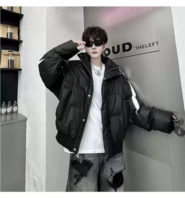 Woo Stand Collar Spliced Contrast Puffer Jacket-korean-fashion-Jacket-Woo's Closet-OH Garments