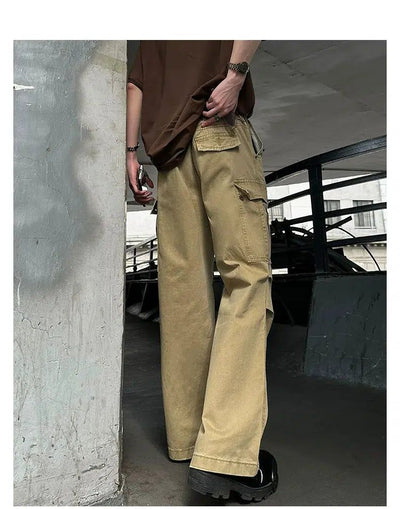 Woo Washed Knee Pleats Cargo Pants-korean-fashion-Pants-Woo's Closet-OH Garments