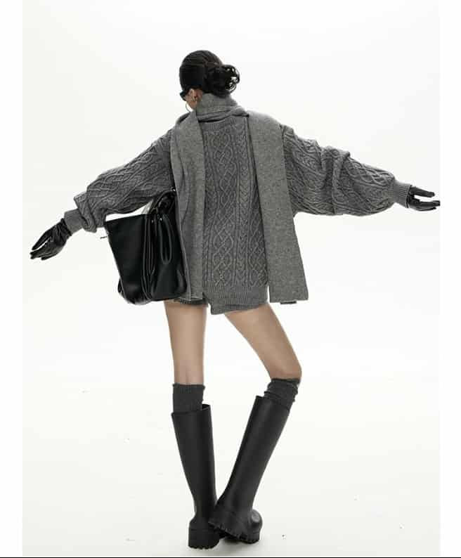 Zero Cable Knit Sweater & Shorts & Scarf Set-korean-fashion-Sweater-Zero's Closet-OH Garments