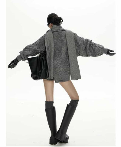 Zero Cable Knit Sweater & Shorts & Scarf Set-korean-fashion-Sweater-Zero's Closet-OH Garments