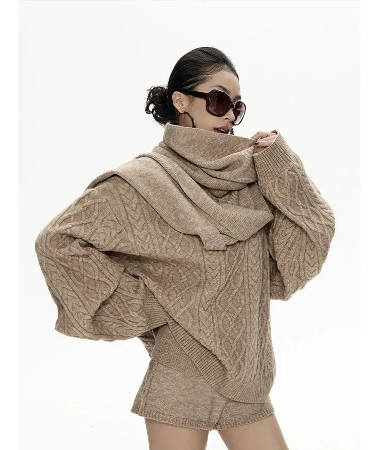 Zero Cable Knit Sweater & Shorts & Scarf Set-korean-fashion-Sweater-Zero's Closet-OH Garments