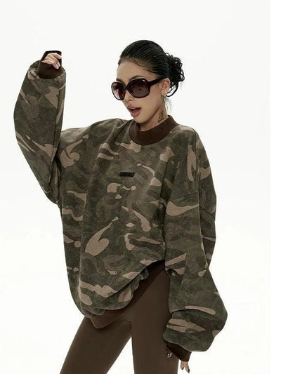 Zero Faded Oversized Camo Crewneck-korean-fashion-Crewneck-Zero's Closet-OH Garments