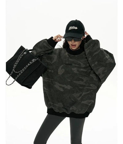 Zero Faded Oversized Camo Crewneck-korean-fashion-Crewneck-Zero's Closet-OH Garments