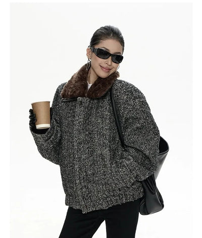 Zero Fuzzy Collar Tweed Jacket-korean-fashion-Jacket-Zero's Closet-OH Garments