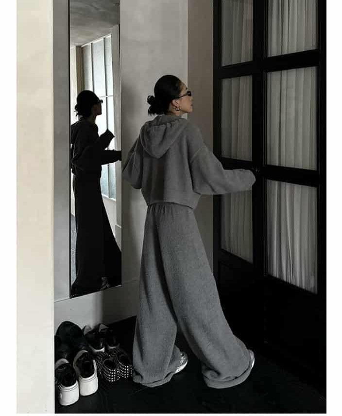 Zero Fuzzy Cross Detail Zipped Hoodie & Wide Sweatpants Set-korean-fashion-Clothing Set-Zero's Closet-OH Garments