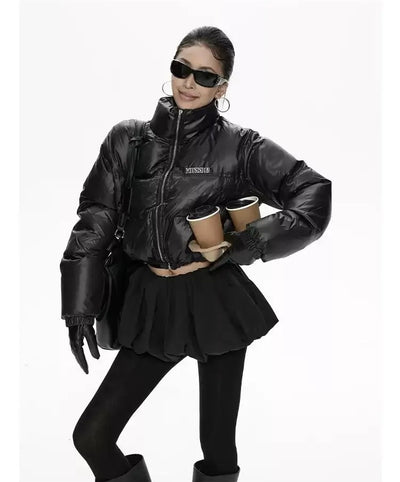 Zero Glossy Cropped Puffer Jacket-korean-fashion-Jacket-Zero's Closet-OH Garments
