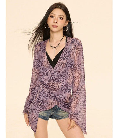 Zero Leopard Print Sheer Blouse-korean-fashion-Blouse-Zero's Closet-OH Garments