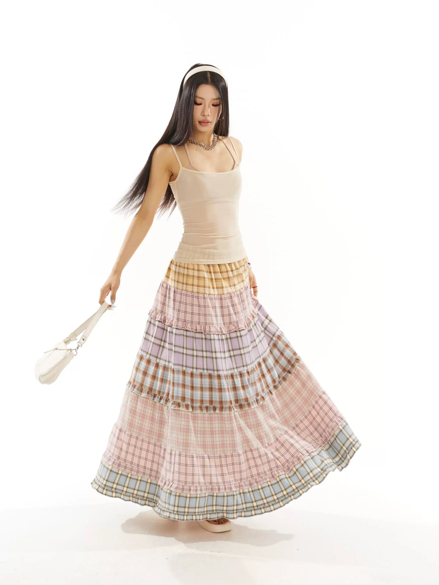 Zero Rainbow Plaid Long Skirt-korean-fashion-Skirt-Zero's Closet-OH Garments