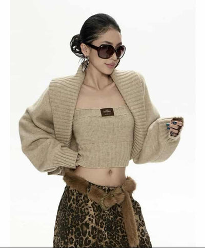 Zero Ribbed Knit Tube Top & Plain Cardigan Set-korean-fashion-Clothing Set-Zero's Closet-OH Garments