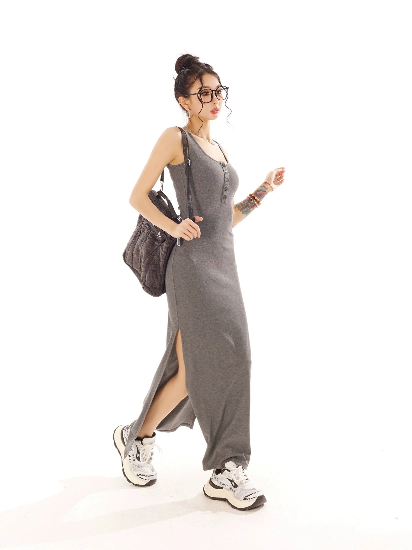 Zero Sleeveless Slit Knitted Dress-korean-fashion-Dress-Zero's Closet-OH Garments