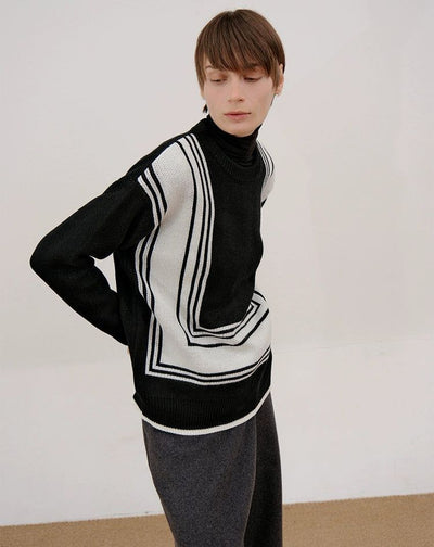 Zhou Abstract Square Contrast Sweater-korean-fashion-Sweater-Zhou's Closet-OH Garments