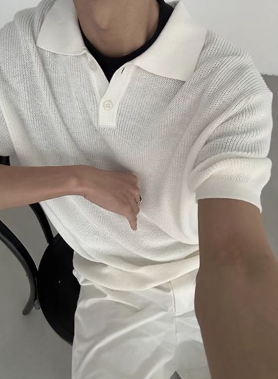 Zhou Basic Half-Buttons Knit Polo-korean-fashion-Polo-Zhou's Closet-OH Garments