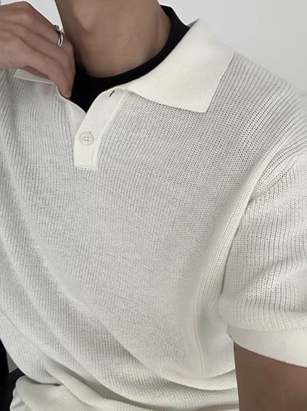 Zhou Basic Half-Buttons Knit Polo-korean-fashion-Polo-Zhou's Closet-OH Garments