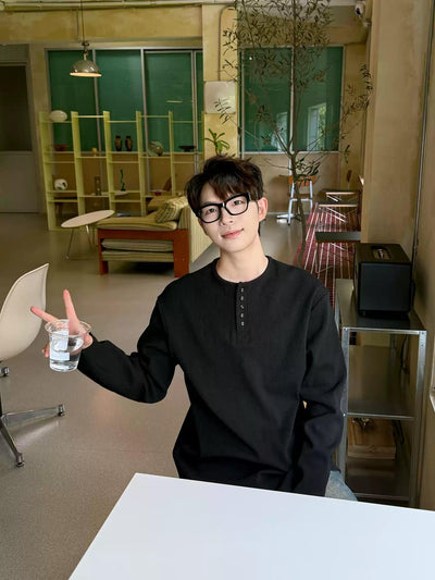 Zhou Basic Henley Collar L/S T-Shirt-korean-fashion-T-Shirt-Zhou's Closet-OH Garments