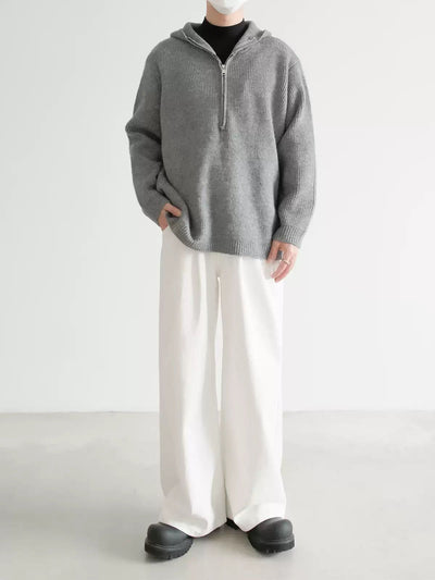 Zhou Basic Knit Hooded Half-Zip-korean-fashion-Half-Zip-Zhou's Closet-OH Garments