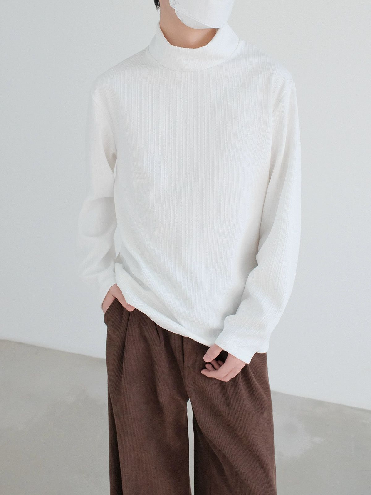 Zhou Basic Striped Textured Mockneck-korean-fashion-Mockneck-Zhou's Closet-OH Garments