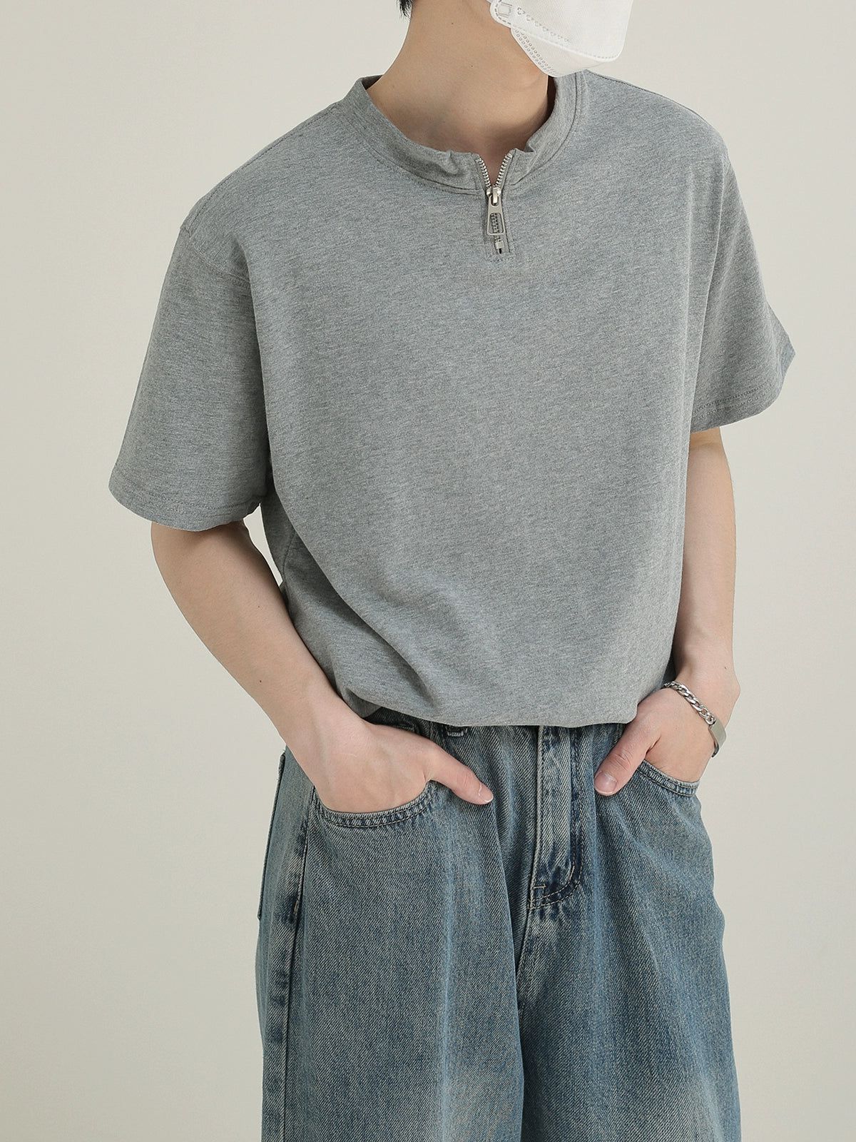 Zhou Basic Zip Detail T-Shirt-korean-fashion-T-Shirt-Zhou's Closet-OH Garments