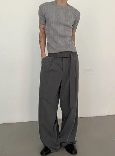 Zhou Belt Strap Pleats Trousers-korean-fashion-Trousers-Zhou's Closet-OH Garments