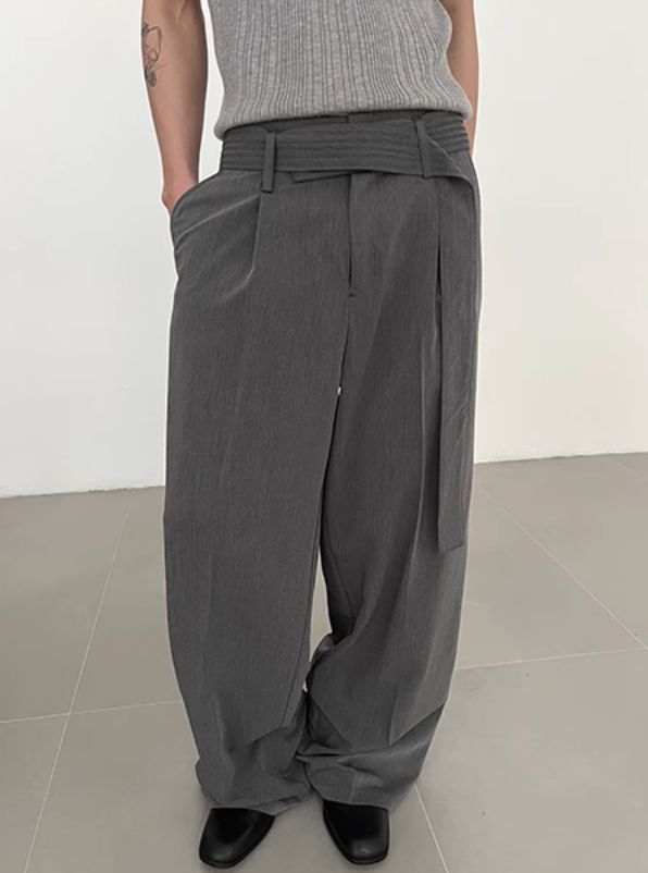 Zhou Belt Strap Pleats Trousers-korean-fashion-Trousers-Zhou's Closet-OH Garments