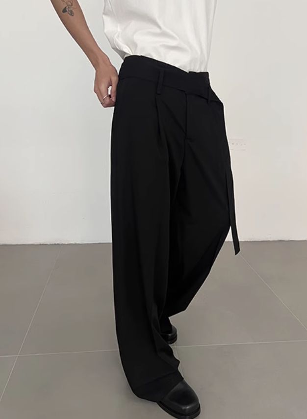 Zhou Belt Strap Pleats Trousers-korean-fashion-Trousers-Zhou's Closet-OH Garments