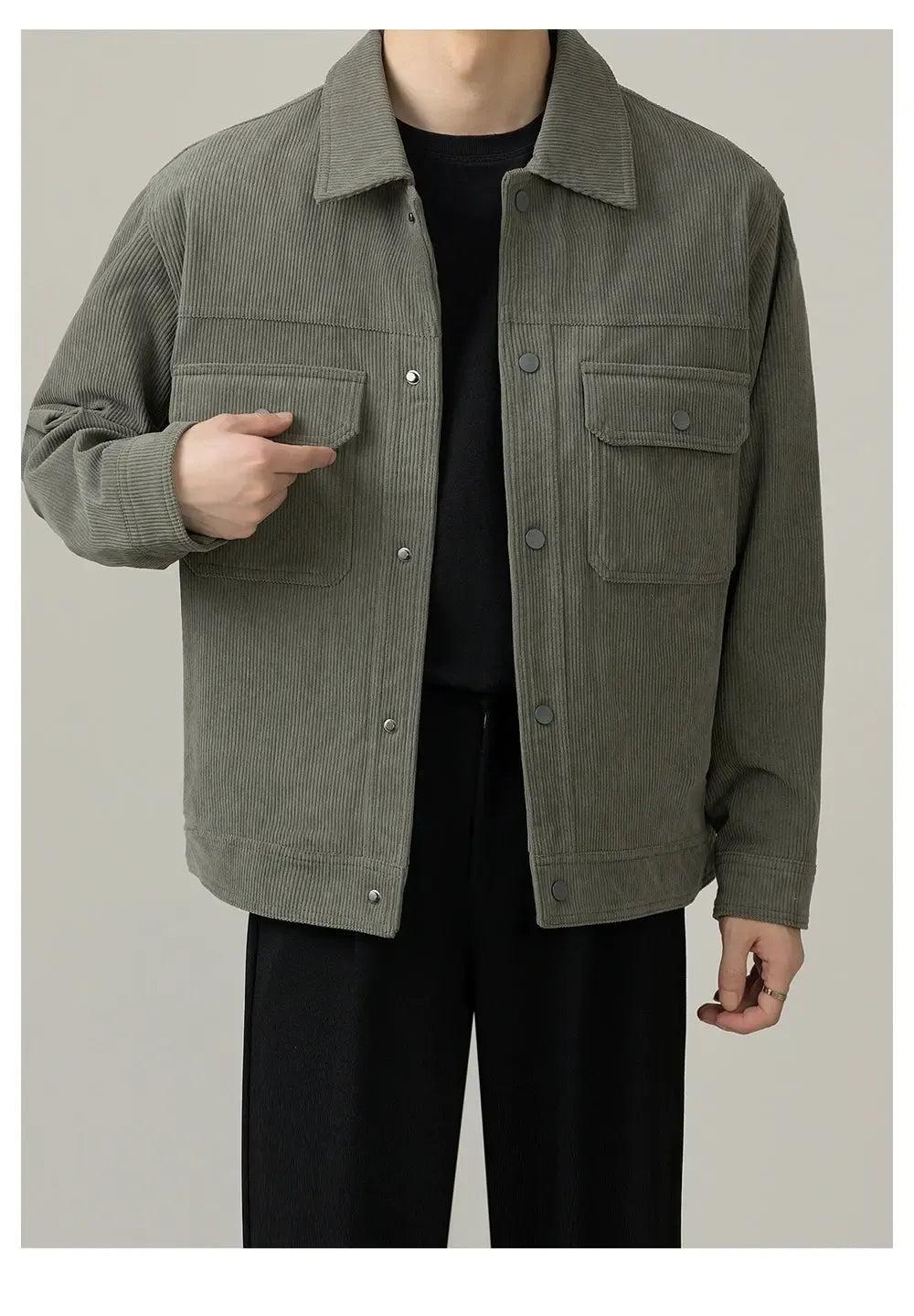 Zhou Big Front Pockets Corduroy Jacket-korean-fashion-Jacket-Zhou's Closet-OH Garments