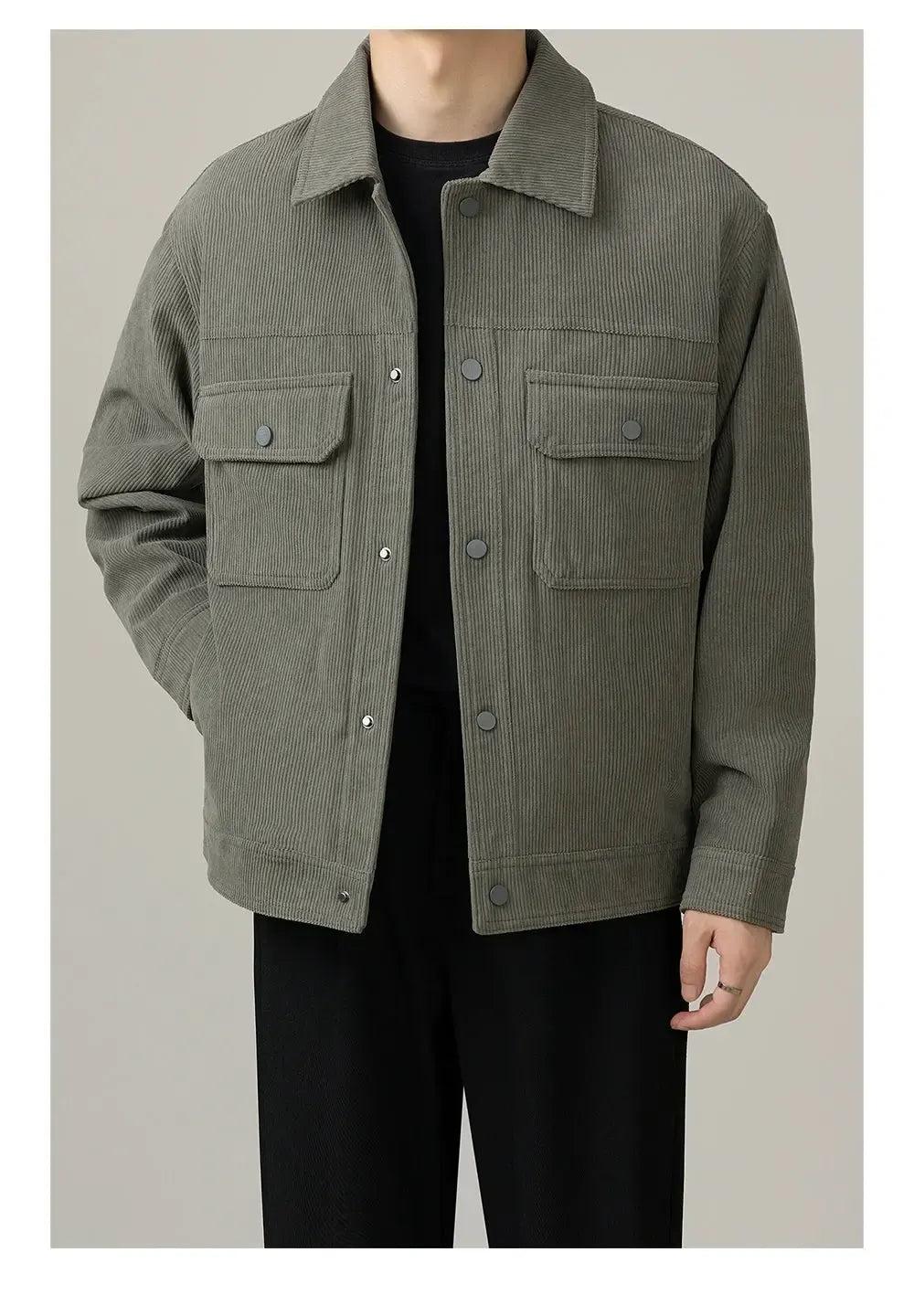 Zhou Big Front Pockets Corduroy Jacket-korean-fashion-Jacket-Zhou's Closet-OH Garments